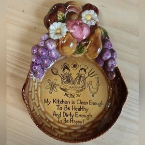 Vintage Giftcraft Ceramic "My Kitchen is Clean..." Wall Plaque/ Spoon Rest